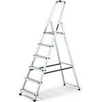 DRABEST Trittleiter Klappbar Alu Leiter 6 Stufen Stehleiter Haushaltsleiter Belastbar bis 125 kg Mehrzweckleiter kostenloser Haken