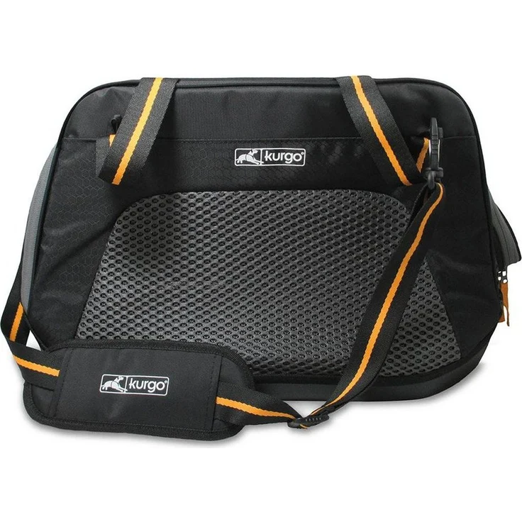 kurgo Tiertransporttasche Tasche / Explorer Carrier Large schwarz/orange -  Atmungsaktive Netzseiten, wasserdichter Armorsole-Boden, robustes Ripstop-Gewebe – Bild 1