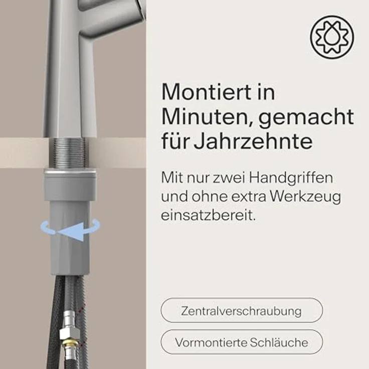 Naber Küchenarmatur Wasserwerk Kristea, Hochdruck Einhebelmischer mit schwenkbarem und herausziehbarem Auslauf, edelstahlfarbig – Bild 5
