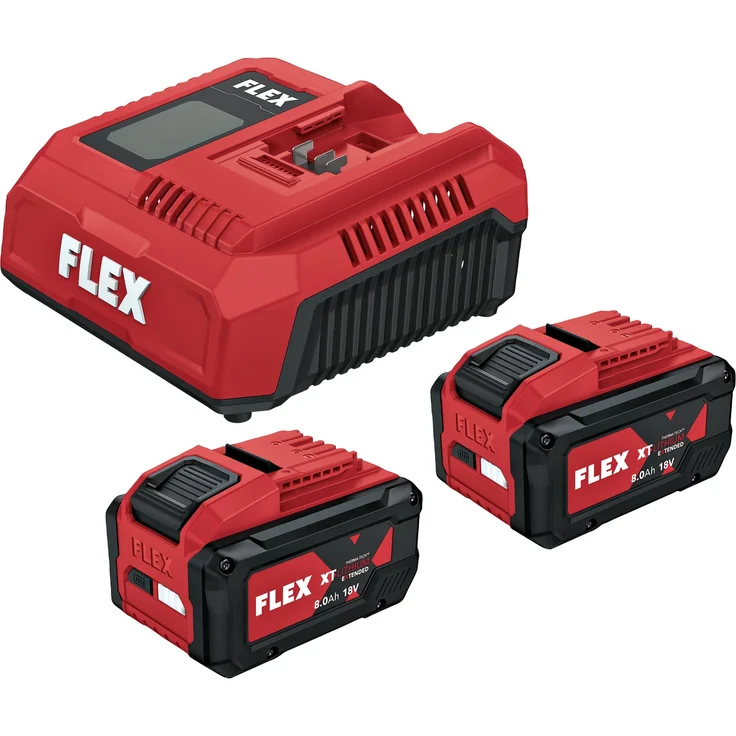 FLEX Akku-Starter Set Power P-Set 18-88 XT CA2, 2 x Li-Ion Akku 18 V AP 18/8.0 mit Ladegerät CA2 12/18 230/CEE und LED Farb-Display