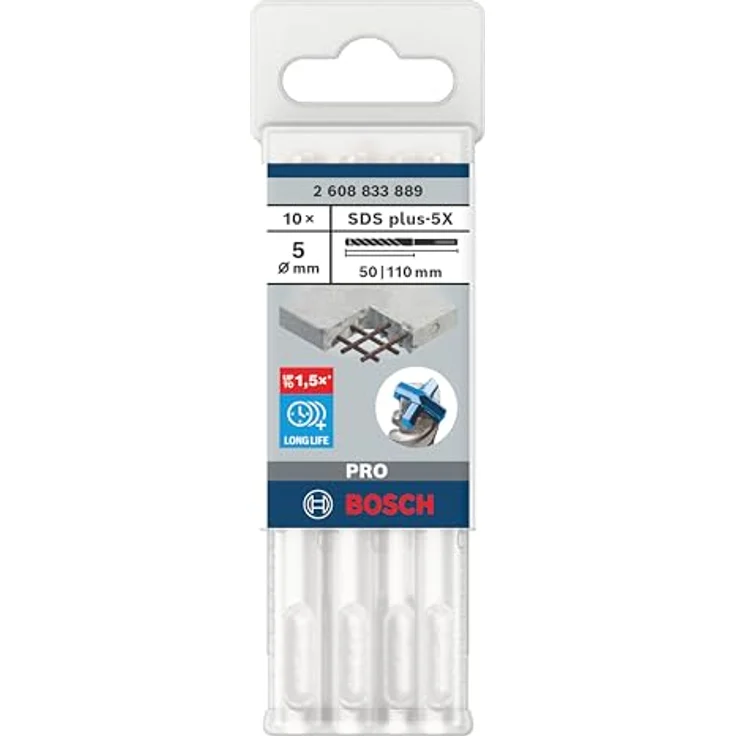 Bosch PRO SDS plus-5X Hammerbohrer, 10er-Pack, 5 x 50 x 110 mm, langlebig für Stahlbeton – Bild 2