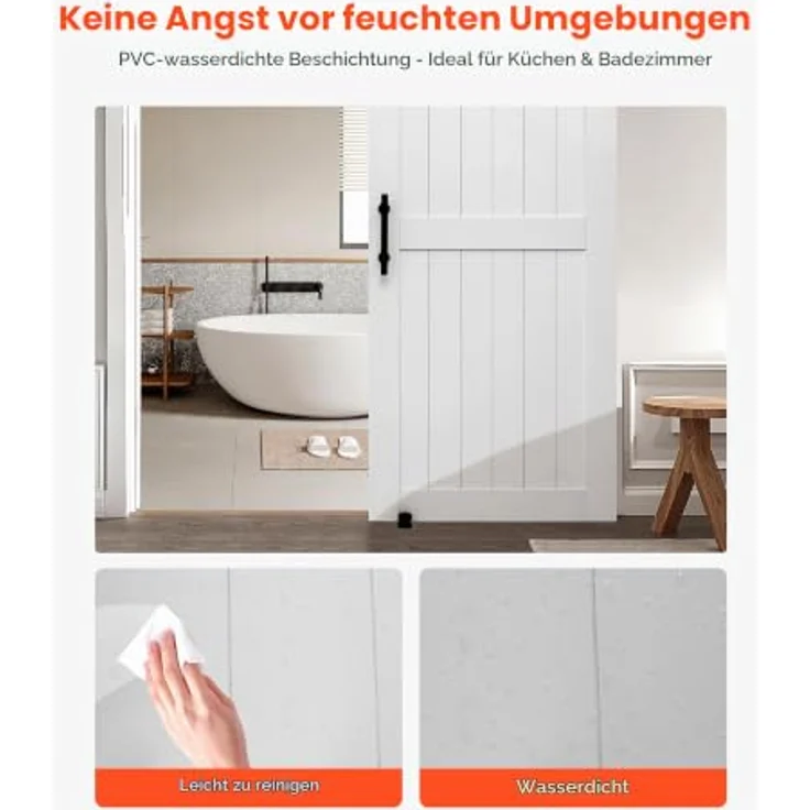 VEVOR Scheunentür im Scheunenstil, 914 x 2134 mm, MDF mit wasserfester PVC-Oberfläche, H-Rahmen, weiß, inkl. Hardware-Kit für Wohnzimmer und Badezimmer – Bild 4