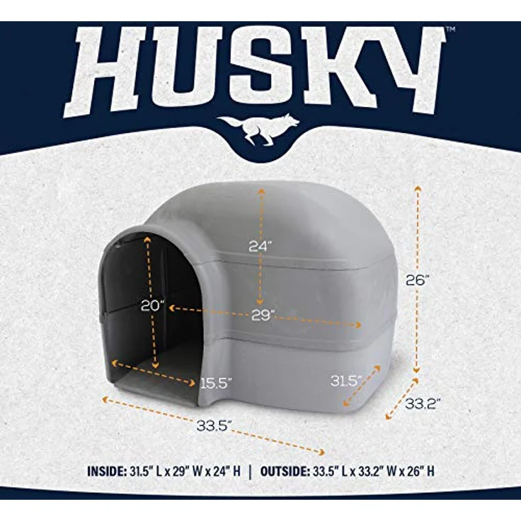 Petmate Husky Hundehütte für Hunde bis 40,8 kg, Grau - Outdoor Hundehütte mit erhöhtem Boden und auslaufsicherem Strukturschaum – Bild 3