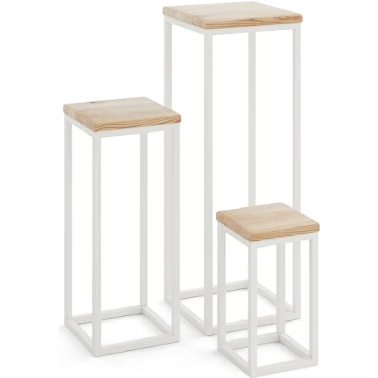 LAMO Manufaktur Blumenständer SET 30cm/50cm/70cm, Grauweiß Gestell, 100% Echtholz Naturplatte – Bild 2
