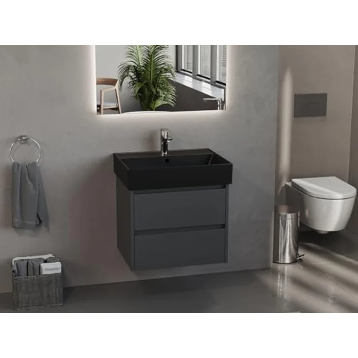 Aqua Bagno Matt schwarzes Waschbecken 60 x 46 cm, eckiges Handwaschbecken, Loft Air Design, Keramik Waschtisch – Bild 3