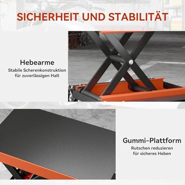 HOMCOM Motorradhebebühne 500 kg, höhenverstellbar von 135-390 mm, mit rutschfester Plattform und 360° drehbaren Rädern, für Garage & Außenbereiche – Bild 6