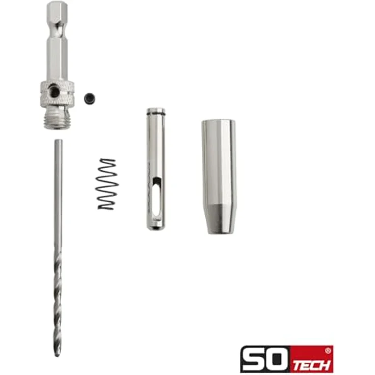 SOTECH 5 Stück Zentrierbohrer Ø 2,7 mm HSS4241 Stahl mit Sechskantschaft - Montagehilfe mit gefederter Führungshülse, ideal zum Vorbohren von Holzschrauben, 3,5 mm Ø – Bild 3