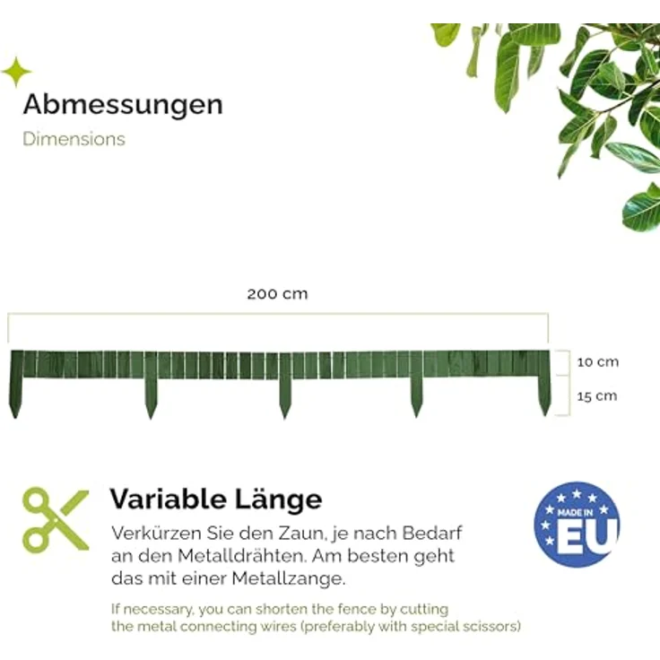 Garronda Beeteinfassung Holz Rollzaun, flexibler Gartenzaun, imprägniert, 200 cm Länge, dunkelgrün, Höhe 10 cm – Bild 2