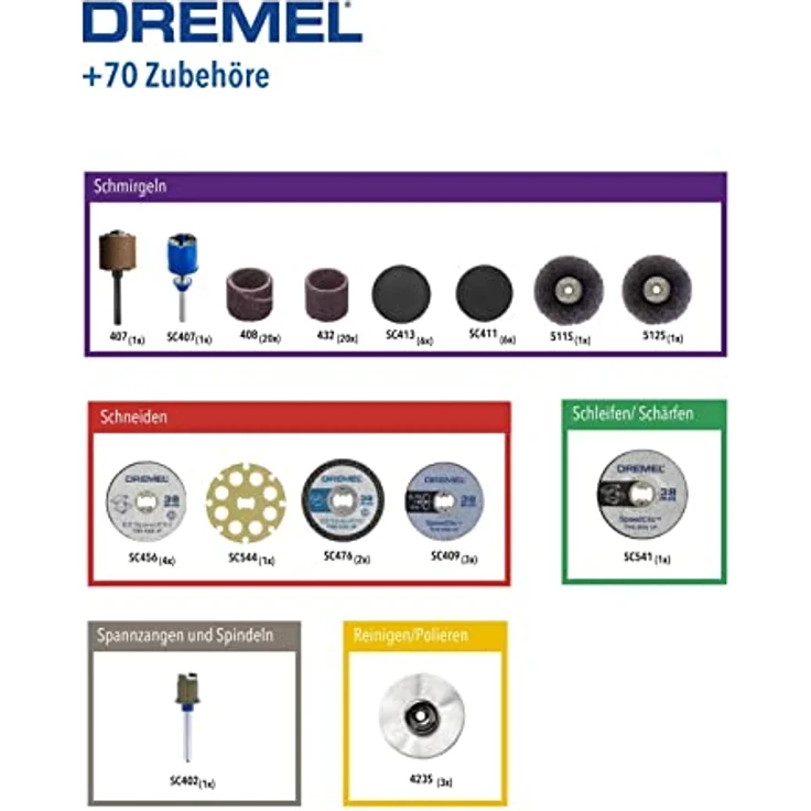 Dremel SC725 EZ SpeedClic Mehrzweck Zubehörset (70 Zubehörteile zum Schleifen, Schneiden, Schärfen, Polieren, Reinigen, Gravieren, Schnitten) - Preisvergleich – Bild 2
