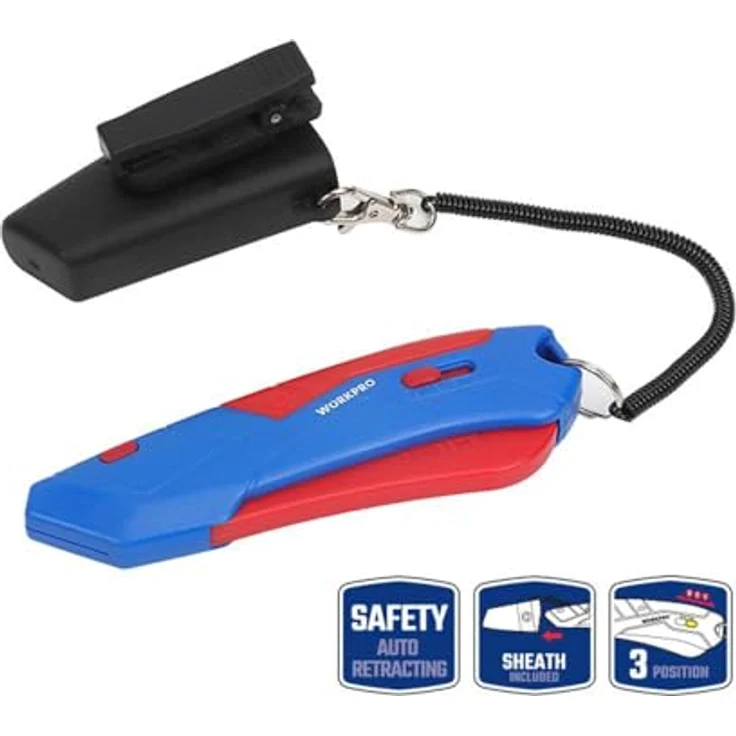 WorkPro WP213010 Cuttermesser, Sicherheitsmesser mit automatischem Einzug und 4 Klingen im ABS-Koffer – Bild 1