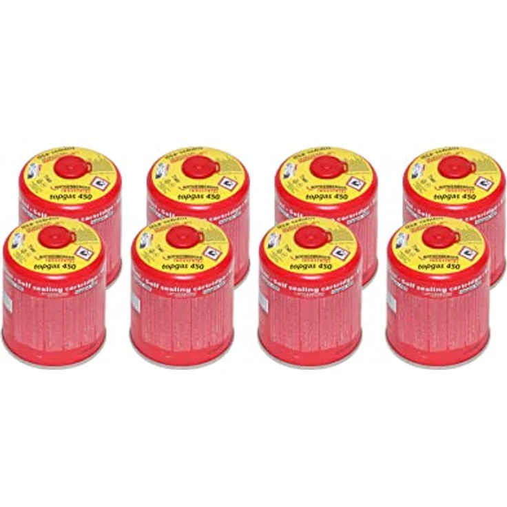 ROTHENBERGER Industrial Top Gas Schraub-Gaskartusche 450g, 740 ml, Vorteilsdose mit Anschluss 7/16" EU, 8 Stück, Gasgemisch 20% Propan / 80% Butan – Bild 1