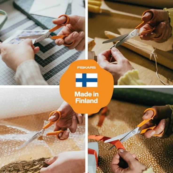 Fiskars Classic Universalscheren-Set, 21 cm + 16 cm, Präzisionsklingen aus rostfreiem Stahl, ergonomische Griffe, ideal für Papier und Stoff, spülmaschinengeeignet, plastikfreie Verpackung – Bild 5