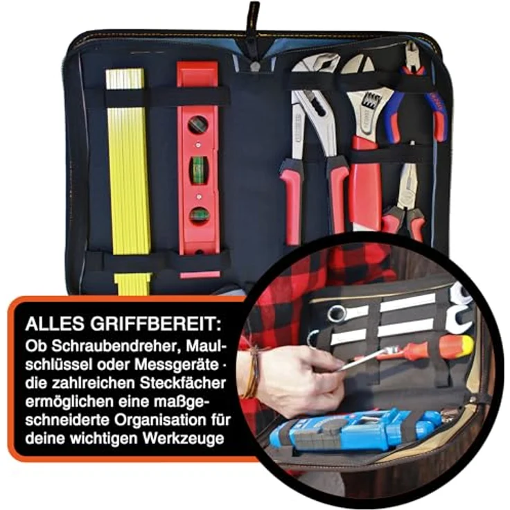 YPC ZipCaddy L – Werkzeugmappe mit 17 Halteschlaufen, wasserfest, große Außentasche, Khaki – Bild 3