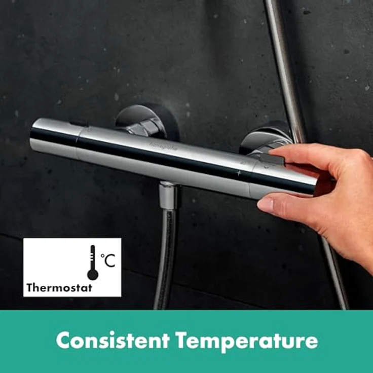 hansgrohe Ecostat Fine - Duschthermostat Aufputz mit EcoStop+, Sicherheitssperre bei 40° C, Mischbatterie für 1 Verbraucher, Chrom – Bild 4