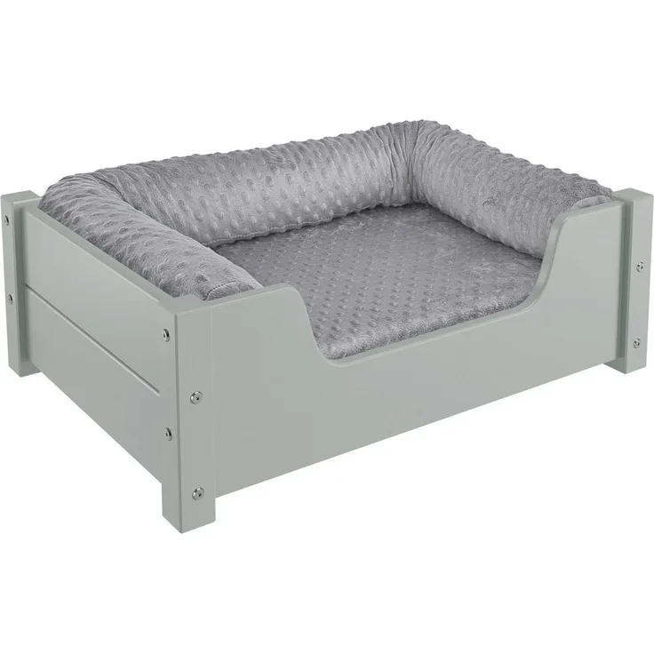 ERST-HOLZ Tierbett Gemütliches Tierbett für Katzen und Hunde 60x40 Kiefer grau, inkl. Rollrost und Matratze mit abnehmbarem Bezug