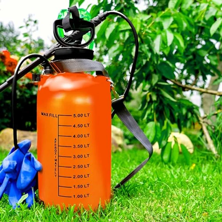 Retoo Drucksprüher 5 L Füllinhalt Hochleistungssprühgerät Gartenspritze Düse Edelstahl Schlauch 1,2m Orange – Bild 4
