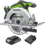 Greenworks Akku-Kreissäge Brushless Motor, LED-Licht 4800 U/min, 165cm Klinge, 57mm Schnitttiefe, 3 Jahre Garantie GD24KSK2