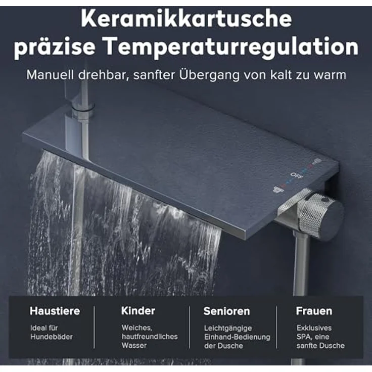 doporro Wannenarmatur Badewannenarmatur Duschsystem mit Handbrause, Silber, 4 Sprühmodi, keramisches Temperaturregelventil, inklusive Duschschlauch und Zubehörset – Bild 2