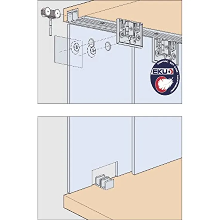 HAWA Clipo 16 GS IS Schiebetürbeschlag, für 2 Glasschiebetür 1000x1400mm, bis 16kg, Werkzeuglose Montage, ruhiger & leichter Lauf, silber