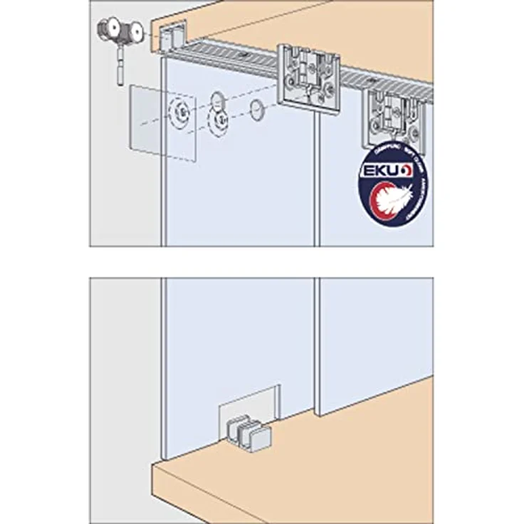 HAWA Clipo 16 GS IS Schiebetürbeschlag, für 2 Glasschiebetür 1000x1400mm, bis 16kg, Werkzeuglose Montage, ruhiger & leichter Lauf, silber – Bild 1