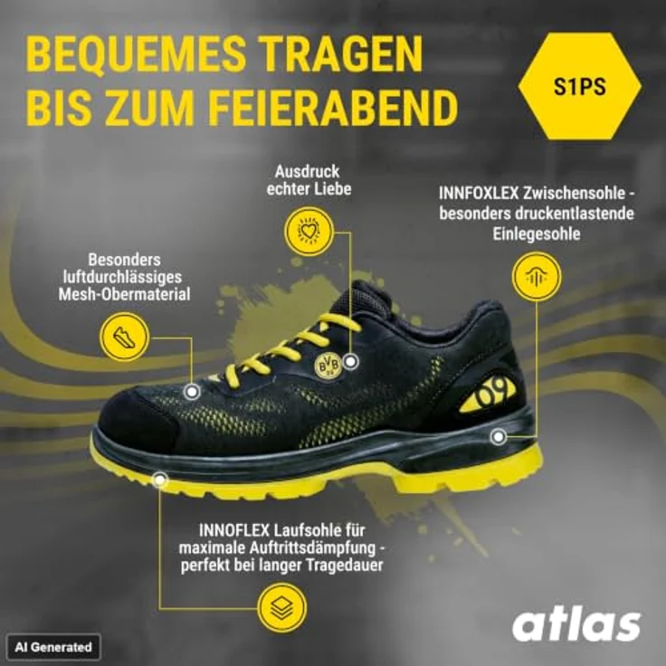 Atlas Malocher 09 S1P, Sicherheitshalbschuhe mit Alu-tec Kappe, metallfreier Durchtrittsicherheit, Größe 38, Weite 10, ESD-Ausstattung – Bild 4