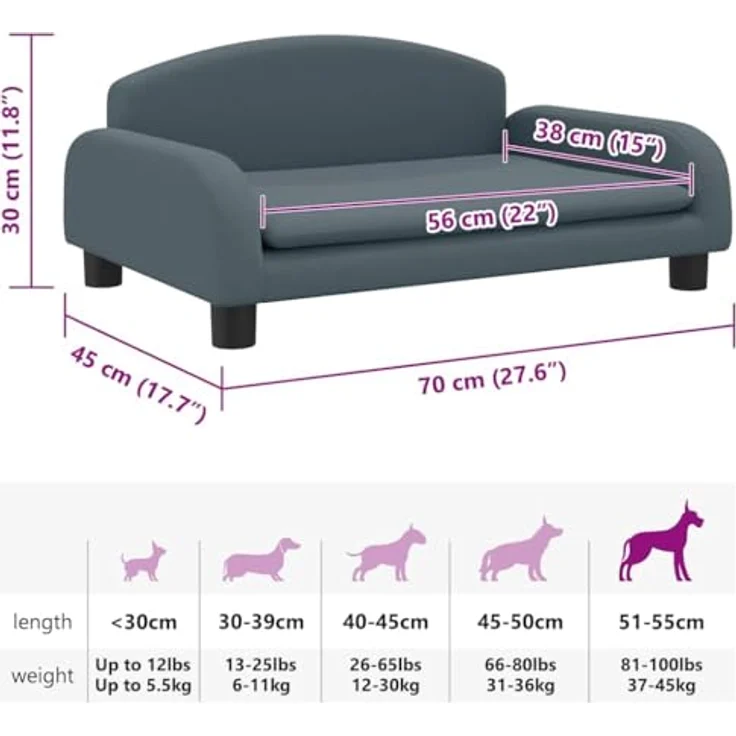 vidaXL Tierbett Dunkelgrau, Hundesofa mit weichem Schaumstoff und Kiefernholzrahmen – Bild 3