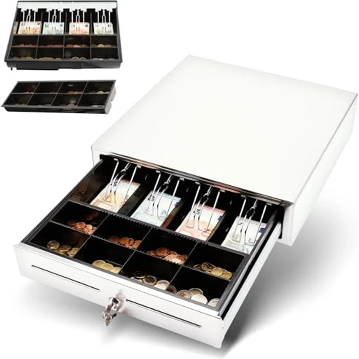 Olympia LD 410S Kassenschublade, abschließbare Geldkassette mit Einwurfschlitz, RJ12-kompatibel, 8 Münzfächer & 4 Scheinfächer, Metallgeldbox für Handel & Gastronomie, 41,5x41x10,4 cm – Bild 1