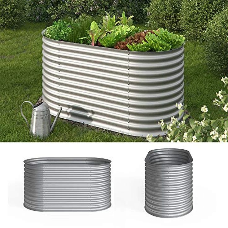 Oskar Hochbeet Kräuterbeet Gemüsebeet oval 160x80x82cm Stahl verzinkt Garten – Bild 4
