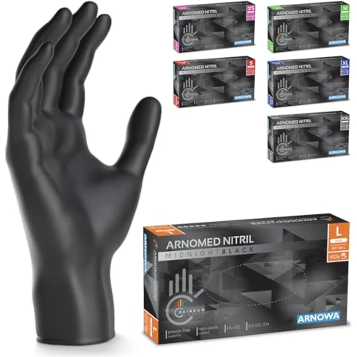 ARNOMED NITRIL MIDNIGHT BLACK Einweghandschuhe, 100 Stück/Box, Gr. L, puderfreie & latexfreie Einmalhandschuhe – Bild 1