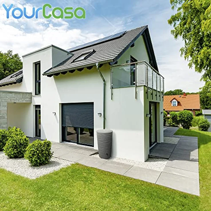 YourCasa Regentonne 290 Liter [Premium] mit Metallgewinde und Deckel - Regenfass Frostsicher aus Kunststoff - Grau – Bild 3