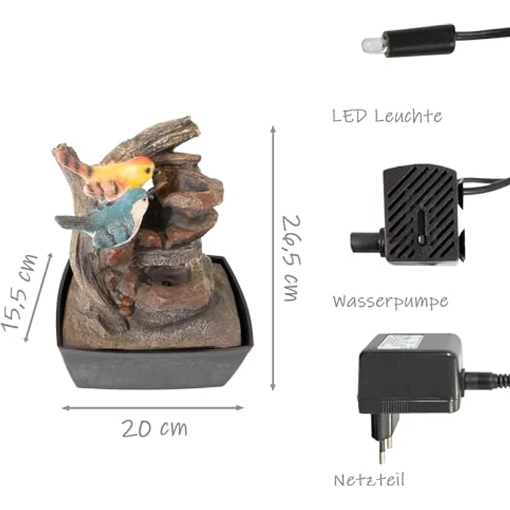 NATIV Zimmerbrunnen mit Pumpe und LED-Beleuchtung, diverse Motive und Materialien – Bild 3