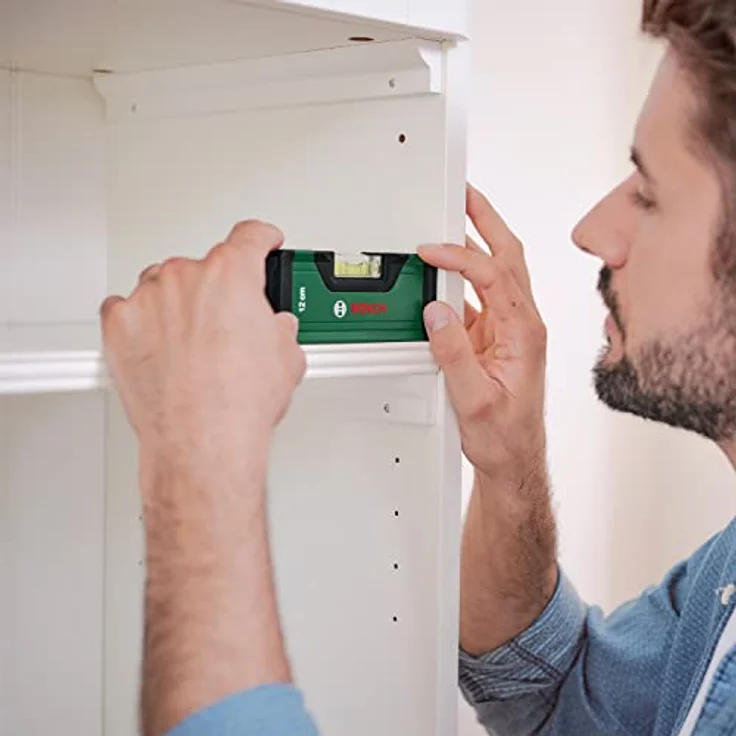 Bosch Wasserwaage 12cm (kompakte Mini-Wasserwaage; präzises Ausrichten mit fluoreszierender Libelle für horizontales Ablesen; Aluminiumgehäuse; Softgrip-Stoßfänger; V-Nut), Green – Bild 3