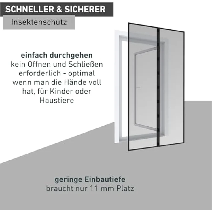 Rhino Screen Rhino Insect Screen Insektenschutz Türvorhang, Insektenvorhang, Magnet Fliegengitter Tür, Moskitoschutz, 95 x 215 cm, schwarz, 03798, 0.5x95.0x215 cm – Bild 7
