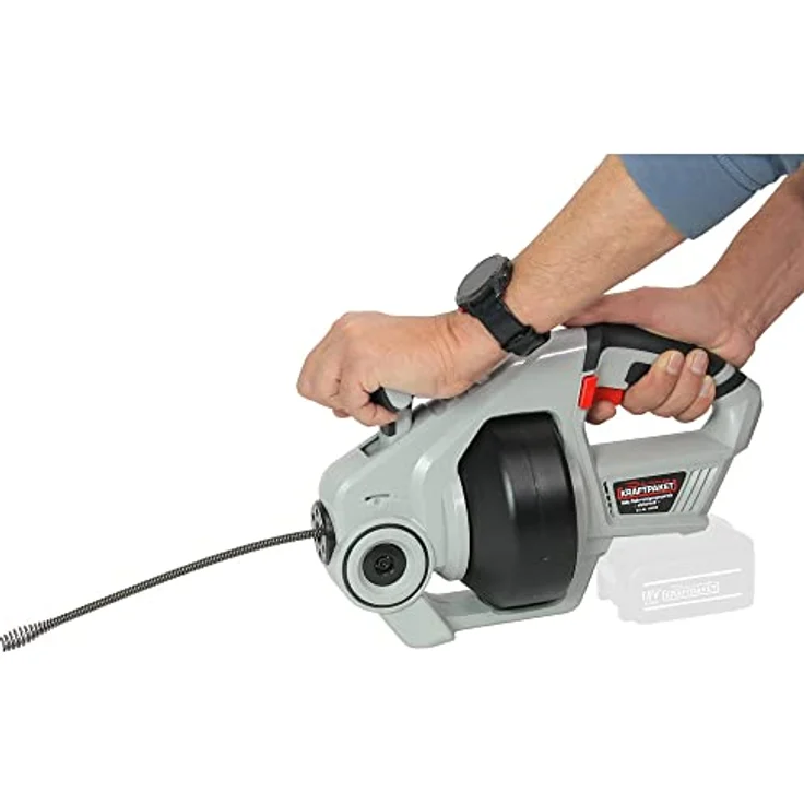 Dino KRAFTPAKET 18V-450W Akku Rohrreiniger elektrisch mit Rohrreinigungsspirale geeignet für Rohrdurchmesser 19-76m - Solo - LED Beleuchtung – Bild 3