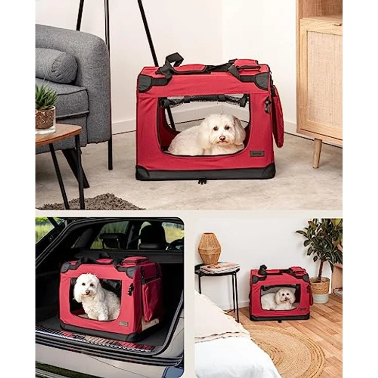 lionto Tiertransportbox Transportbox für Hunde & Katzen, faltbar, stabil, rot – Bild 2