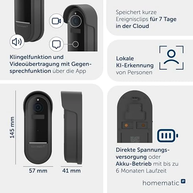 Homematic IP HmIP-CODB-A, WLAN Türsprechanlage mit 3 MP Video, Anthrazit – Bild 4