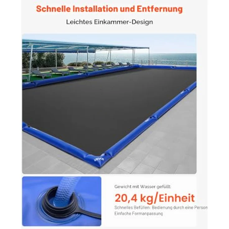 VEVOR Wassersäcke-Set, 6er-Pack 2,4 m Beschwerungssäcke & 4 Eck-Wassersäcke, 0,4 mm dicker PVC-Sack mit auslaufsicherem Ventil zur Winterbefestigung von Poolabdeckungen – Bild 6