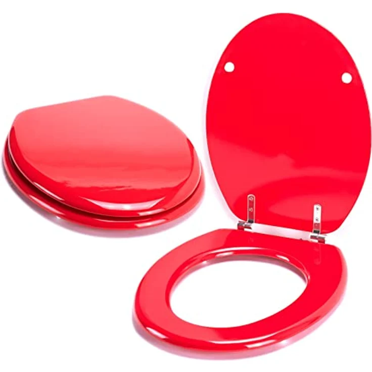 MSV WC-Sitz Cleo, MDF 45 cm x 37 cm x 5,6 cm, rot glänzend, feuchtigkeitsresistent, rostfreie Scharniere, rutschfest – Bild 1