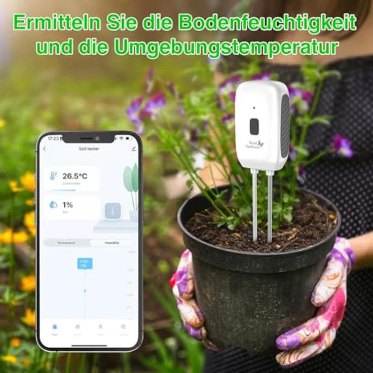 Royal Gardineer Bodentemperatur Sensor: 2er-Set Boden-Feuchtigkeits-&Temperatur-Sensoren mit WLAN-Gateway, App (Feuchtigkeitsmesser Böden, Temperaturtester) - Weiß – Bild 5