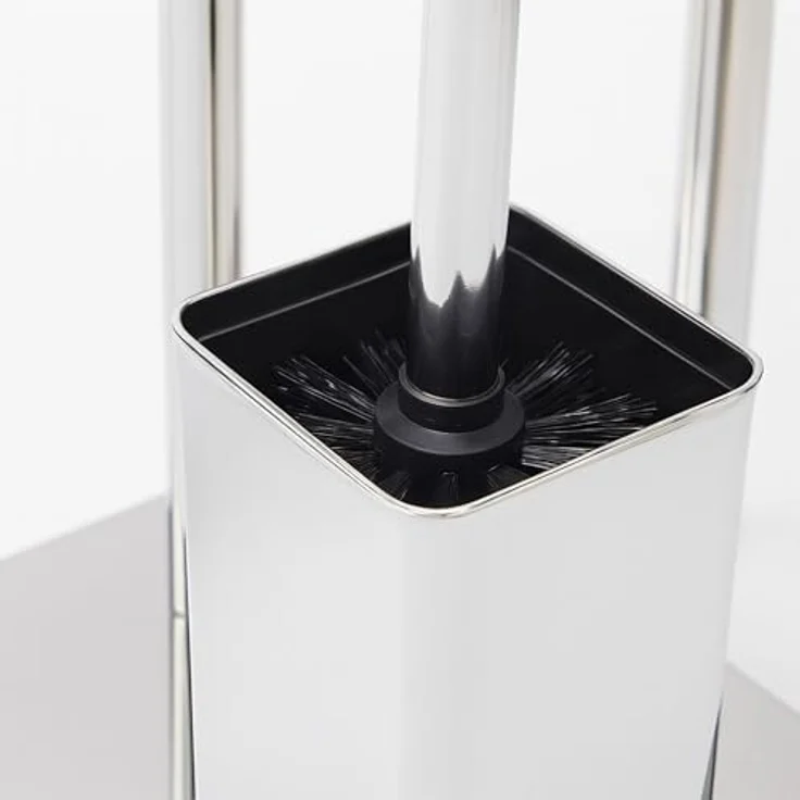 relaxdays WC-Garnitur mit 2 Ersatz Bürstenköpfen, silber, edles Design aus Edelstahl und Bambus, freistehend – Bild 9