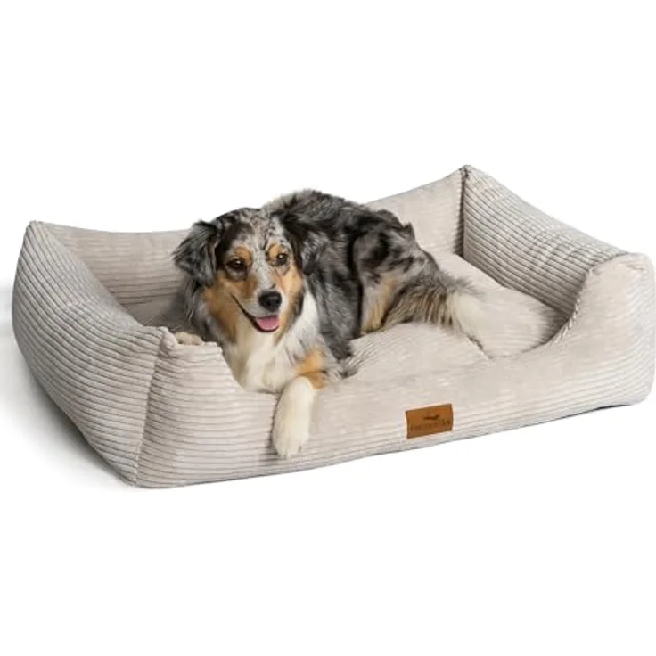 FREUDENTIER Orthopädisches Hundebett aus Cord - Waschbar - Herausnehmbares Liegekissen - Oeko® TEX Zertifiziert & Handmade in Europe - Beige, M