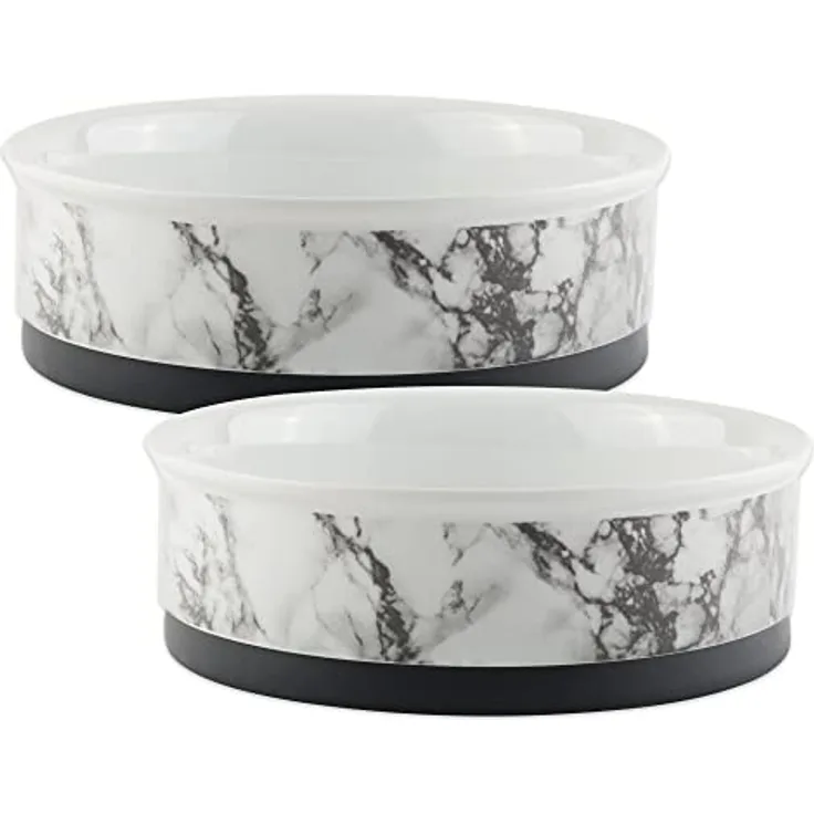 Bone Dry Pet Bowl Collection Keramik-Set, klein, marmoriert, 2 Stück, Weiß