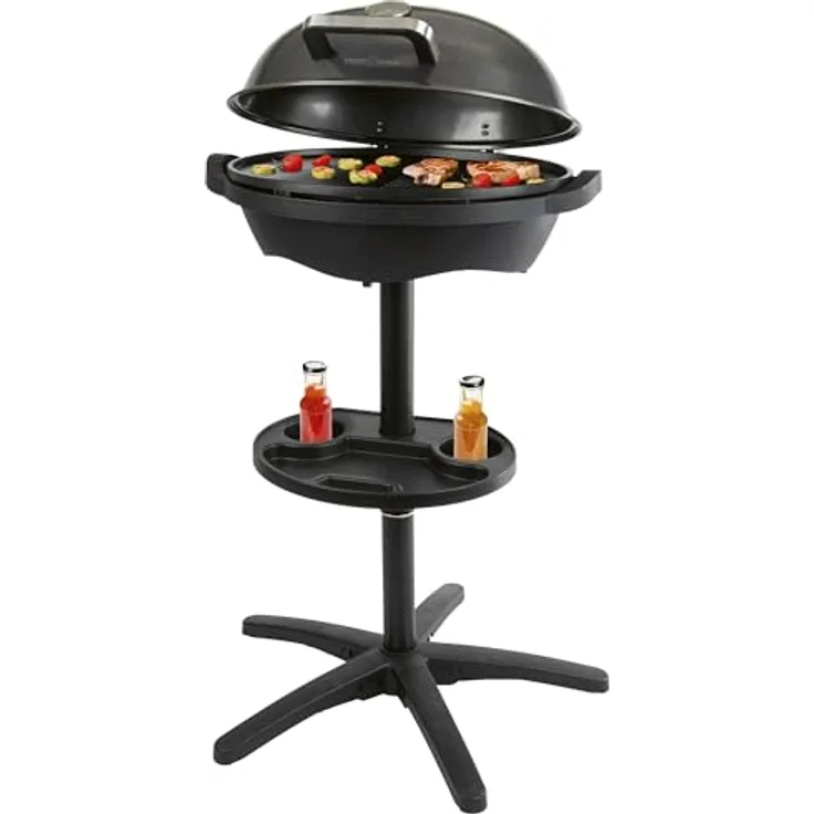 ProfiCook® PC BQS 1303 Elektrogrill, 2400W, rauchfrei, 2in1 Tisch-/Standgrill mit Temperaturanzeige, Aluminium-Grillplatte für Indoor & Outdoor, einfache Reinigung