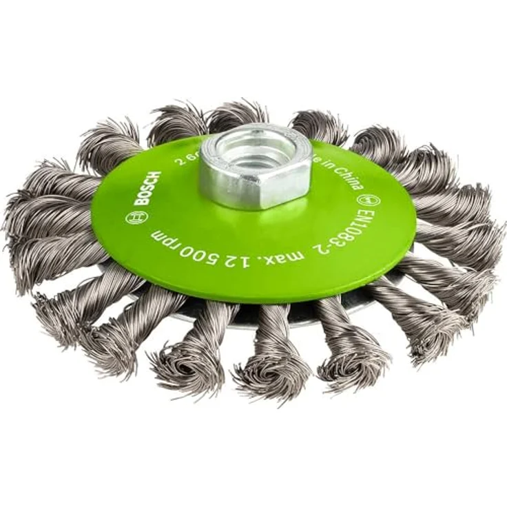Bosch Professional Kegelbürste, gezopfter Draht, rostfrei, 0,35 mm, 115 mm, 12500 U-min, M 14, 2608622109 – Bild 2