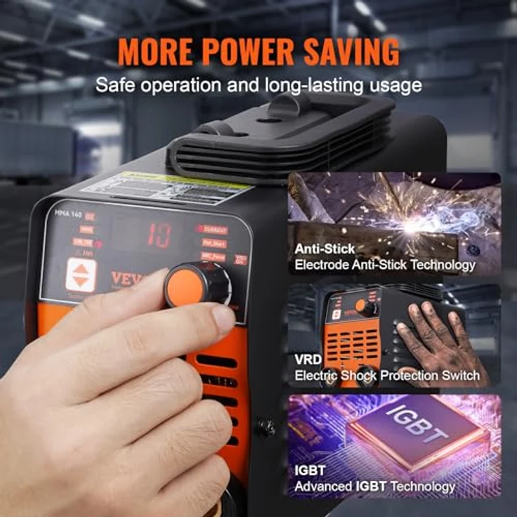 VEVOR 220 V Stabschweißgerät 140 A ARC/Lift WIG, tragbares 2-in-1 Schweißgerät mit großem LED-Display, Hot Start, Arc Force, Anti-Stick und VRD – Bild 5