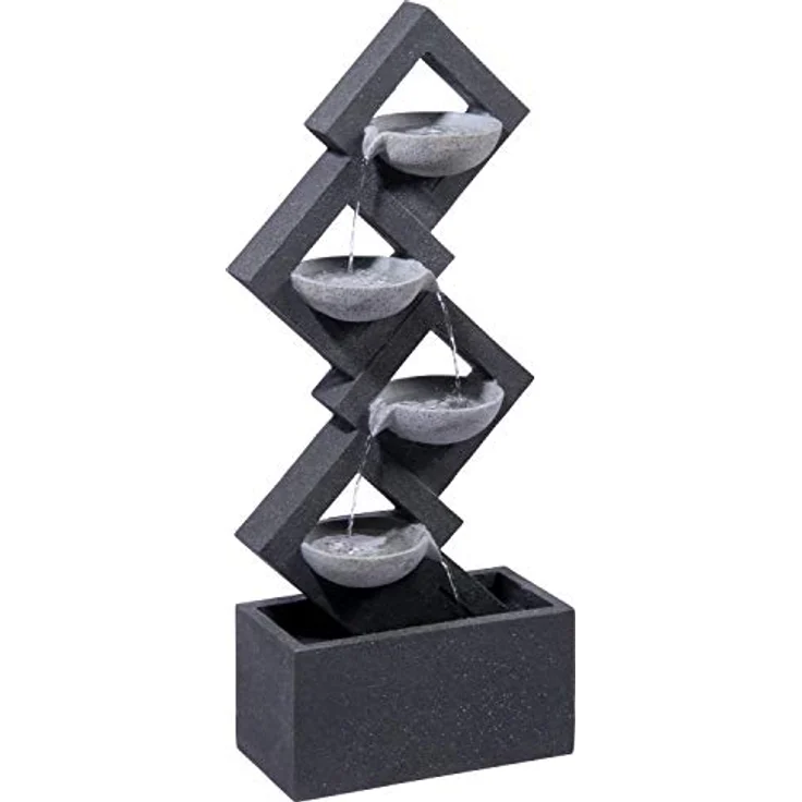 dobar Großer Design Gartenbrunnen mit Pumpe und LED´s, XL-Brunnen mit 4 Wasserschalen aus Kunststein, Grau, 41,5 x 20,5 x 100,5 cm – Bild 2