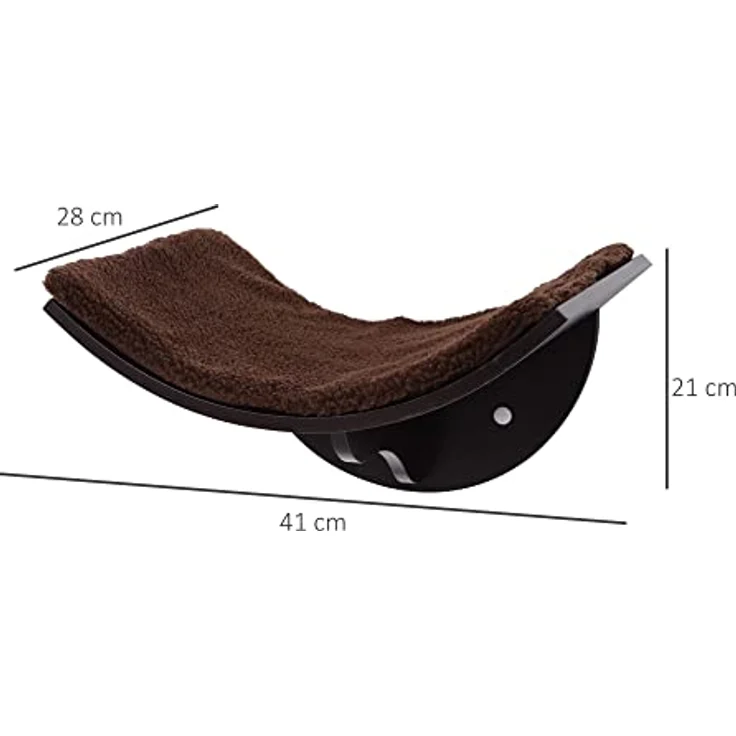 Pawhut Katzenliege Katzen Wandliege Katzenbett Katzenregal Wandmontage Plüschauflage MDF Braun 41 x 28 x 21 cm – Bild 3