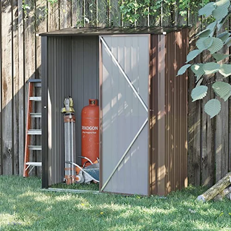 Outsunny Gerätehaus mit Pultdach 1,34 m² Metall Gartenhaus Geräteschuppen verzinkter Stahl Braun 161,5 x 94,5 x 196 cm – Bild 2