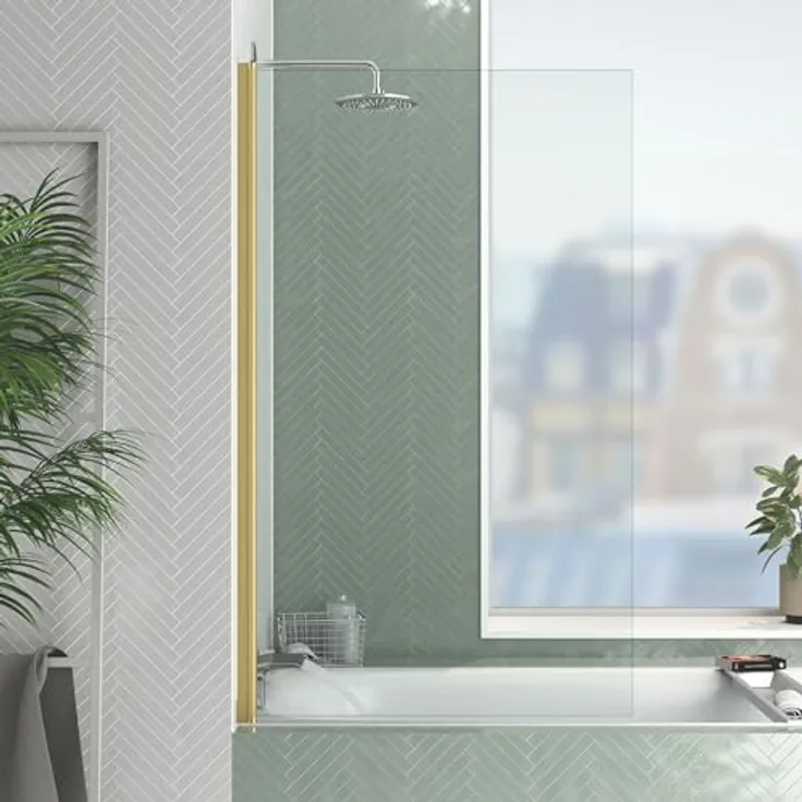 MARWELL Badewannenfaltwand Golden Touch 140x80cm, Duschwand mit 4mm Einscheibensicherheitsglas und gebürstetem Aluminiumrahmen in Goldoptik