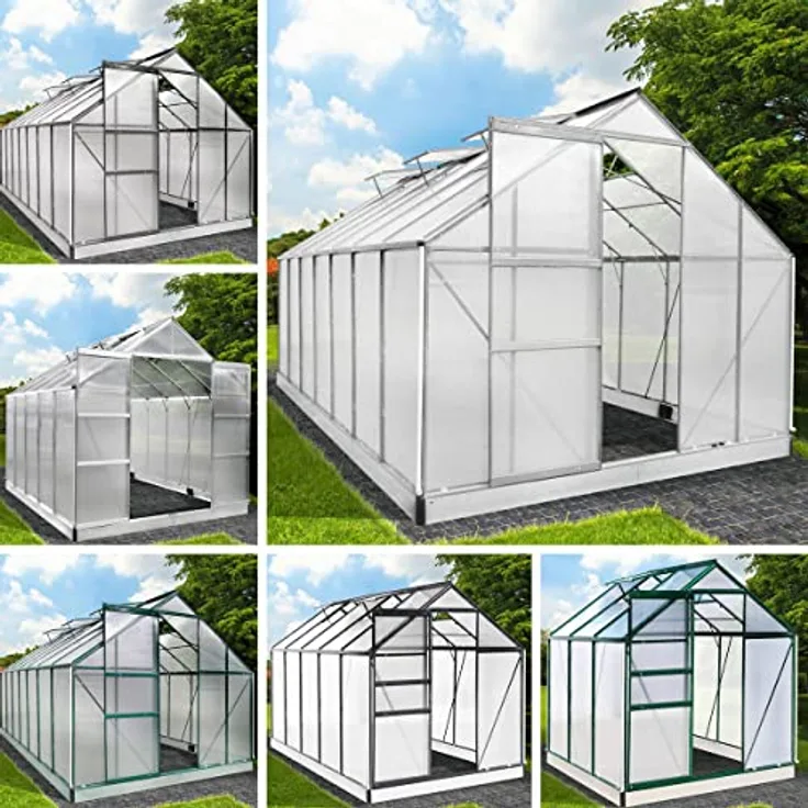 BRAST Gewächshaus Aluminium mit Fundament | 6mm Hohlkammerplatten | rostfrei wetterfest temperaturbeständig | 130x190x195cm Silber